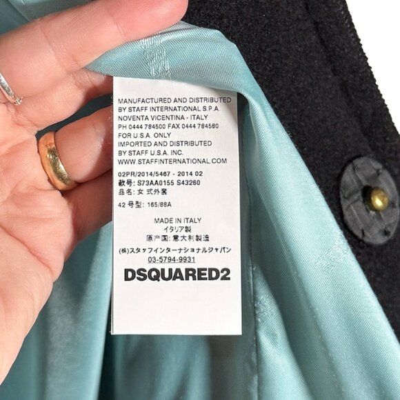 Dsquared2 Georgina Black Bonded Wool Crystal Buttons Coat - Picture 9 of 12